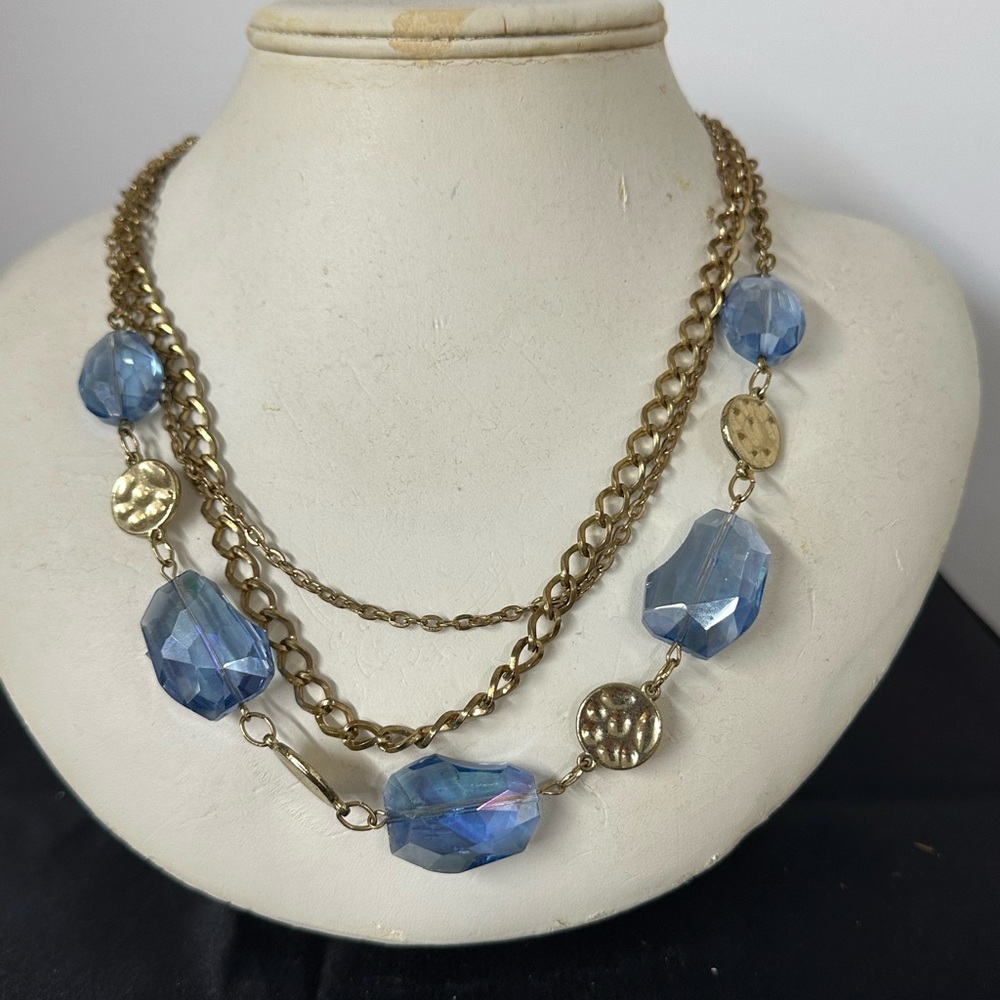 Blue Faceted Bead Layered Necklace